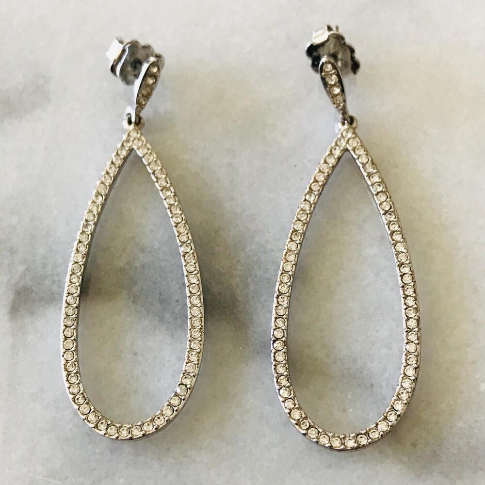 Kendra Scott Crystal Teardrop Earrings, Pave, Silver Rhinestone, Formal Everyday